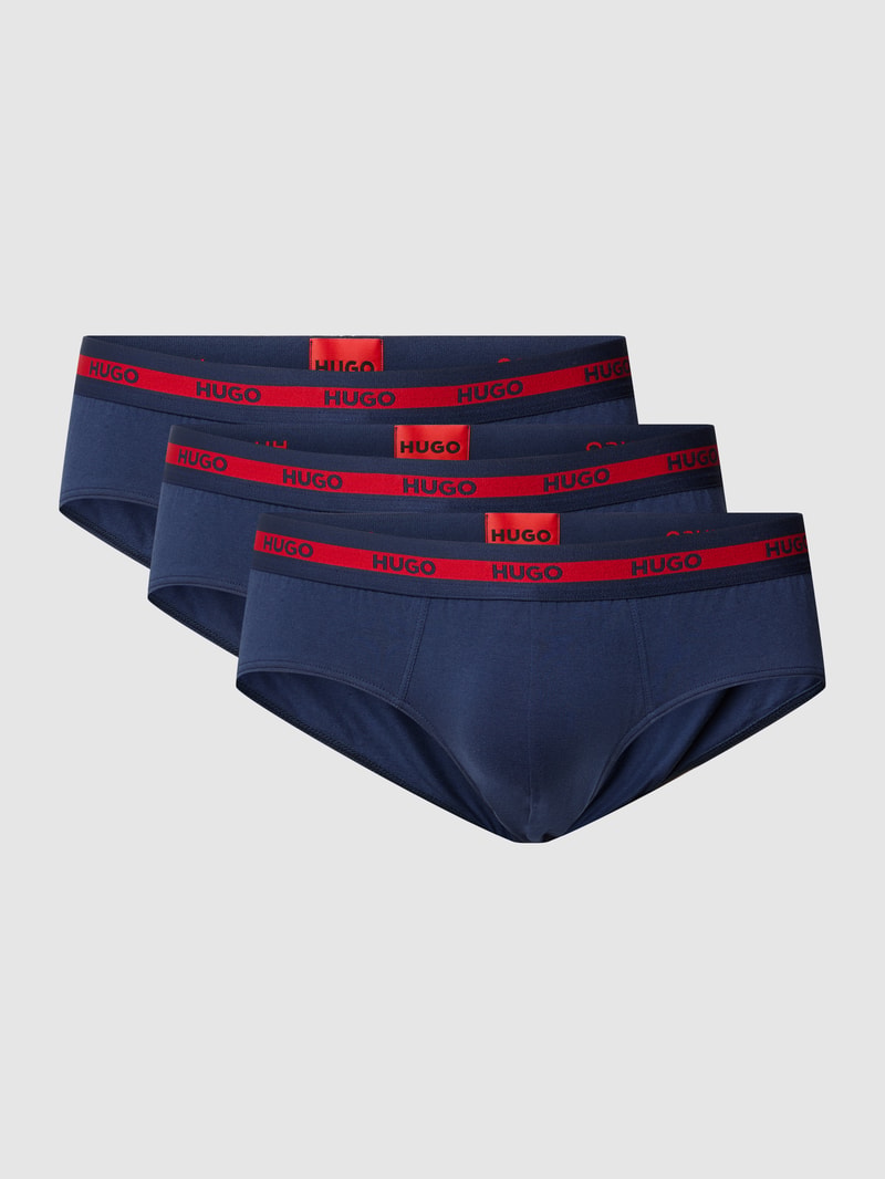 Slip mit elastischem Logo-Bund im 3er-Pack in dunkelblau