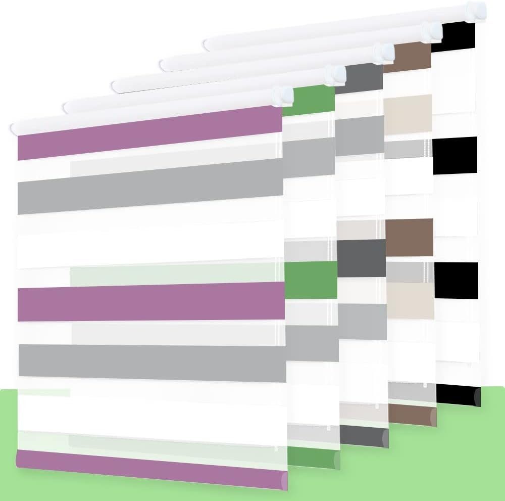 Doppelrollo Ohne Bohren, Schwarz-Weiß/Weiß-Anthrazit-Aubergine, OUBO, freihängend, verspannt, Klemmträger,klemmfix, Lichtschutz schnelle und einfache Montage mit beiliegendem