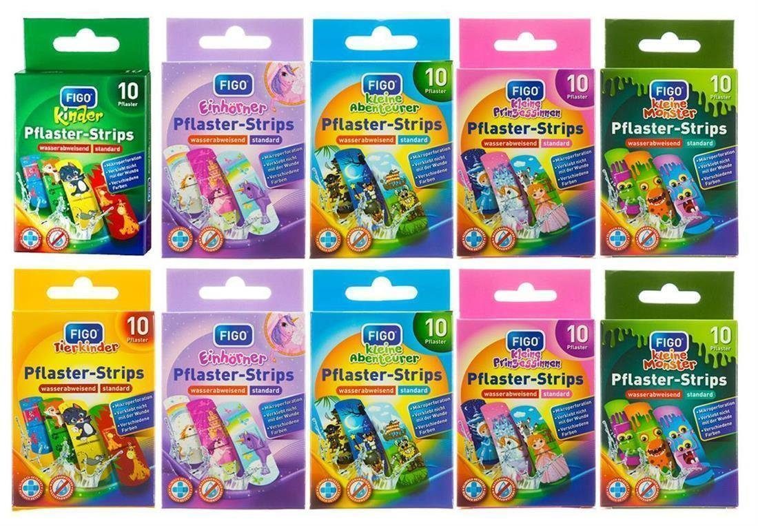 FIGO Fixierpflaster 100 Stück FIGO Kinderpflaster verschiedene Motive, 10 Packungen + 1