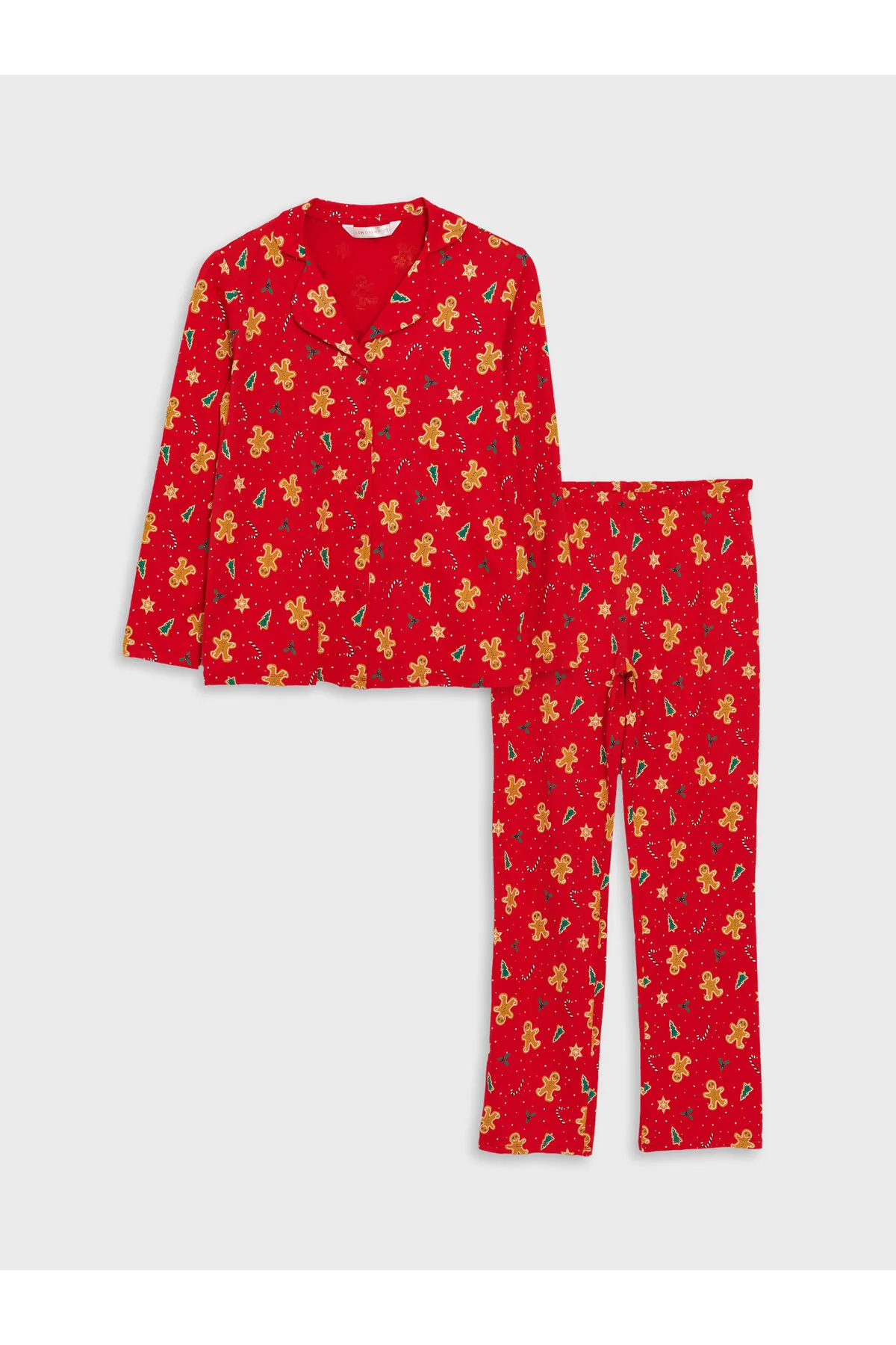 LC Waikiki  Langarm-Damenpyjama-Set mit Hemdkragen und Neujahrsmotiv