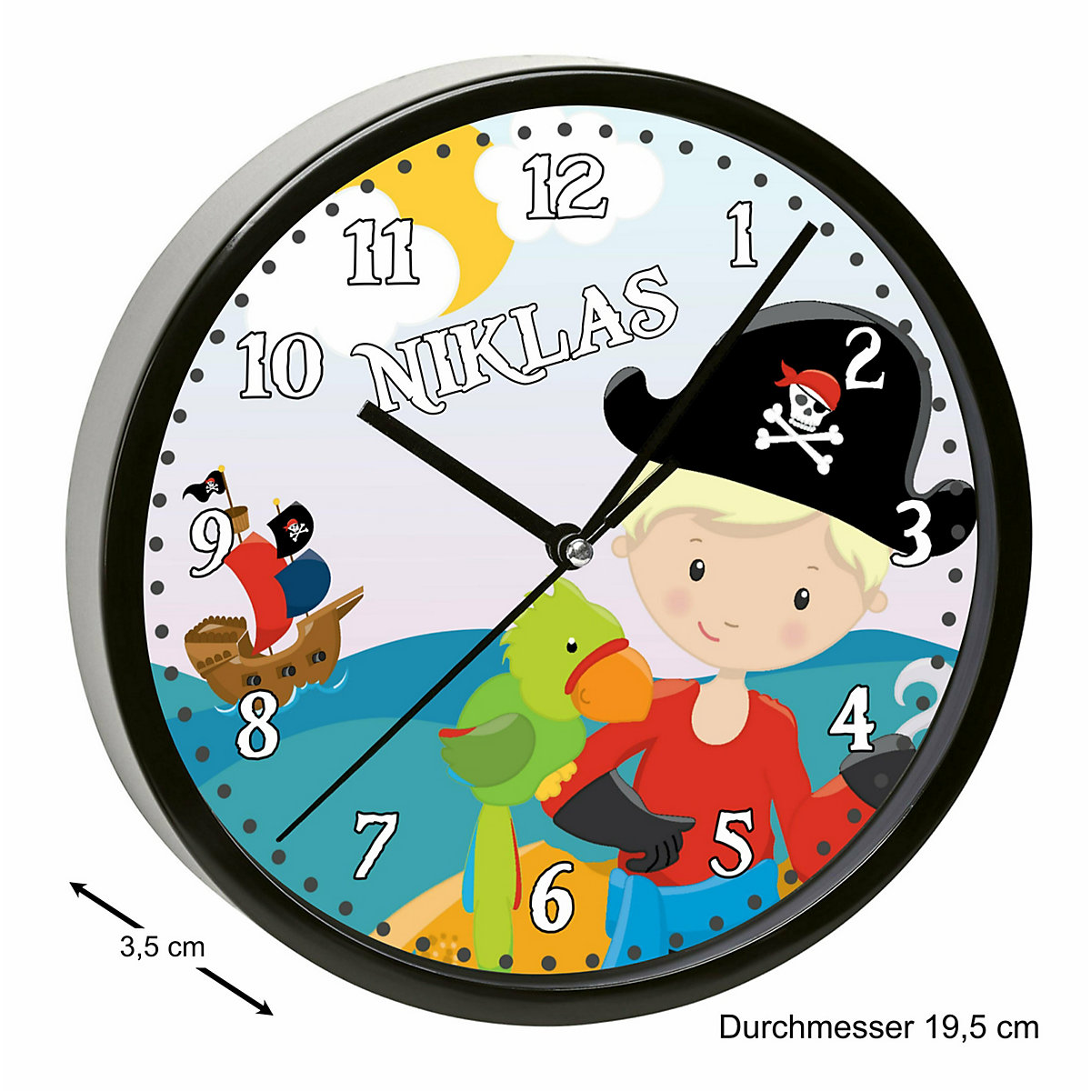 Kinder Wanduhr personalisiert mit Name Pirat nah