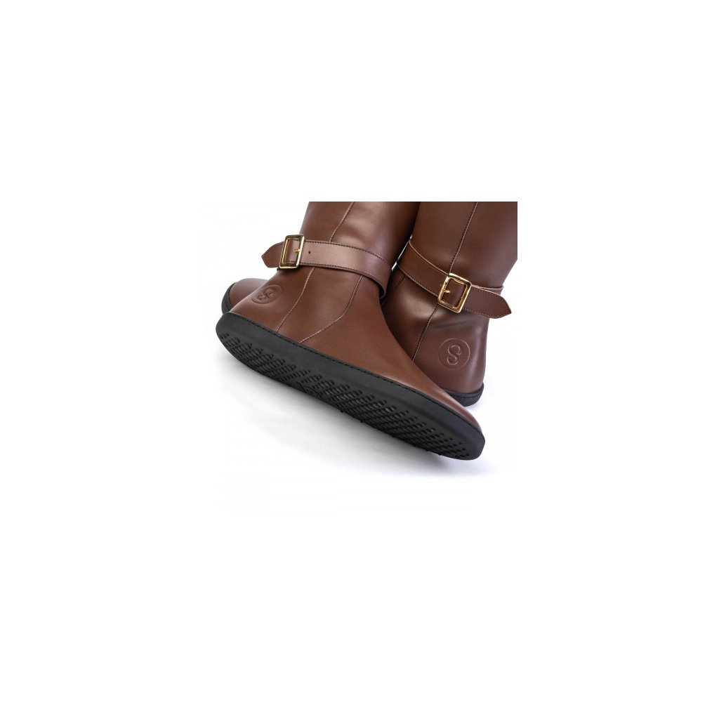Shapen Glam Brown Leather braune Barfuß-Stiefel