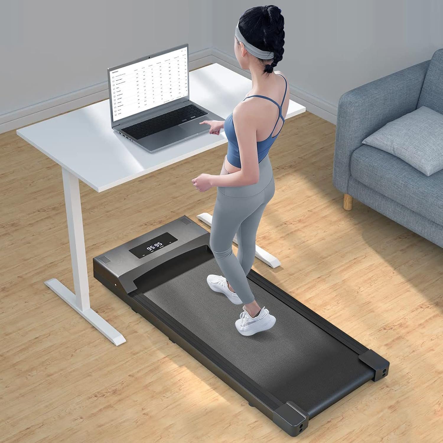 Tvdugim Laufband (Zuhause, Walking Pad, Laufband Schreibtisch für Zuhause und Büro), Schreibtisch für Zuhause und Büro mit Fernbedienung LCD-Anzeige