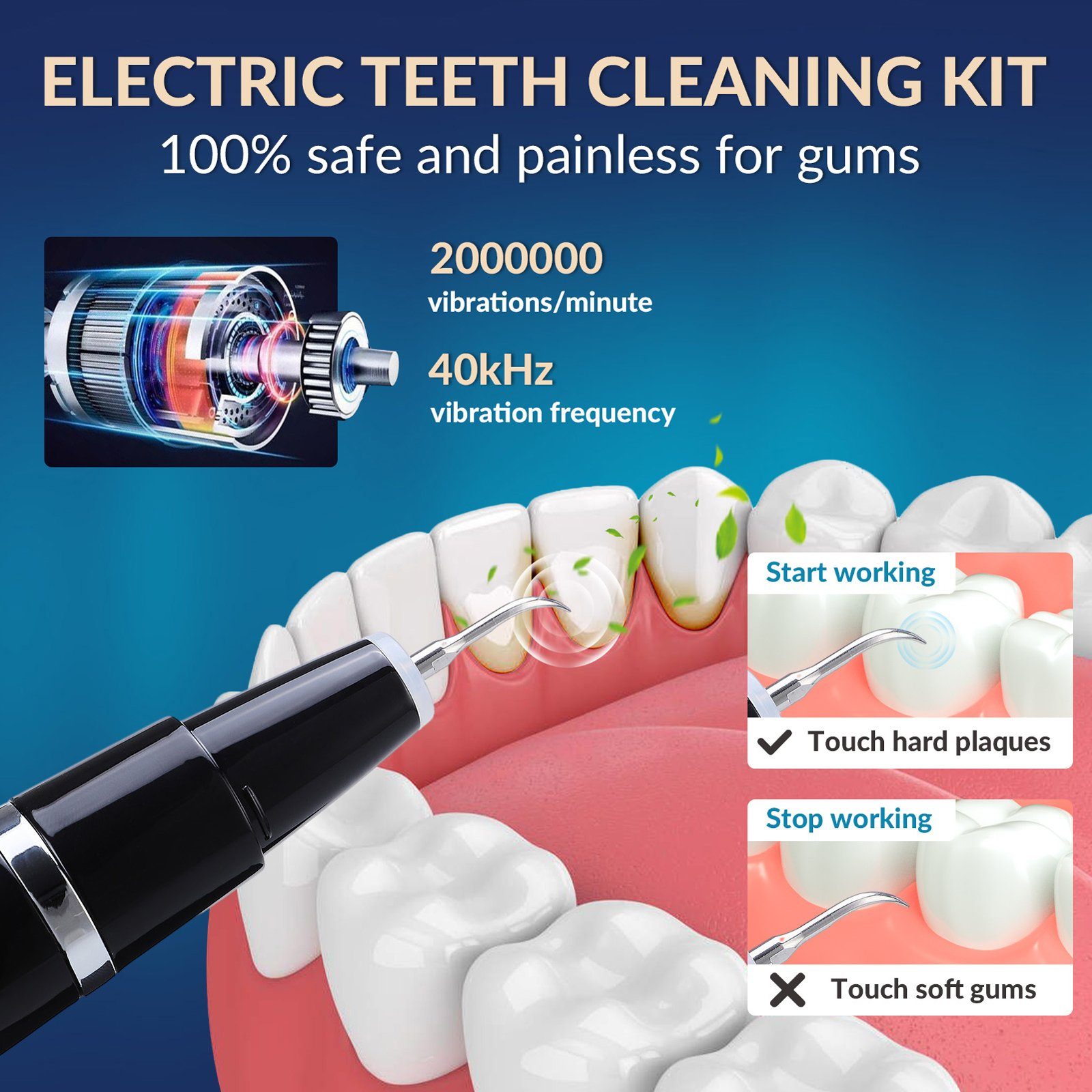 SEEZSSA Zahnpflege-Set Zahnreinigungsset Munddusche mit 5Modi Einstellbar mit LED,Schwarz, Zahnsteinentferner1500 mAh Kabelloser Ultraschall-Zahnreiniger