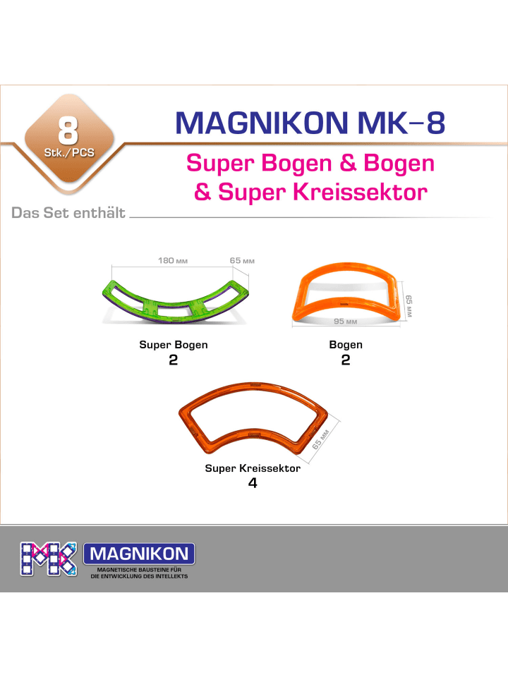MAGNIKON Magnetische Bausteine Schlangle - Superbogen 2 Bogen 2 Super Kreissektor 4- ab 3 Jahren günstig kaufen onesize