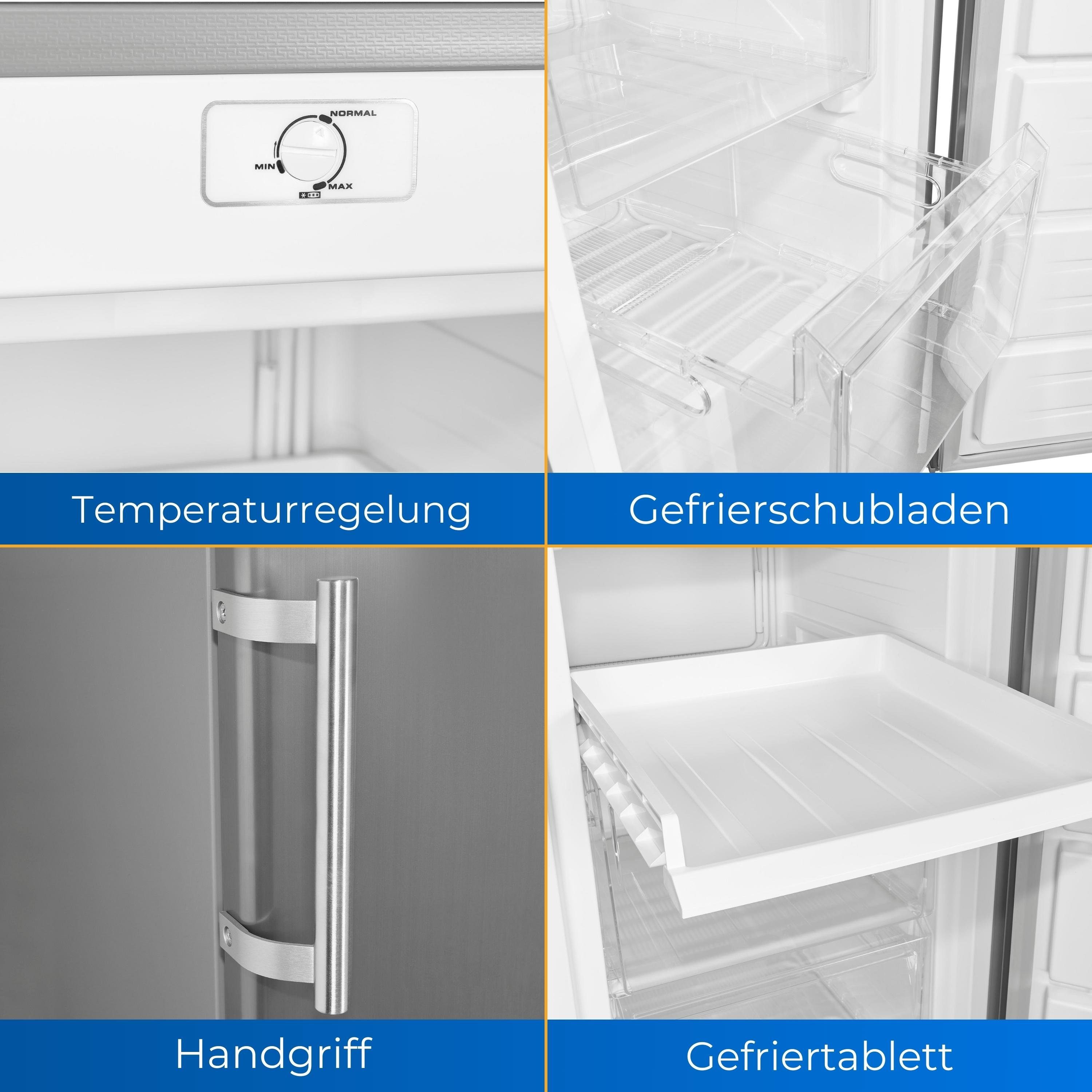 exquisit Gefrierschrank GS230-H-040E, 142.6 cm hoch, 54.4 cm breit, 4-Sterne-Gefrierfach, wechselbarer Türanschlag, effizient