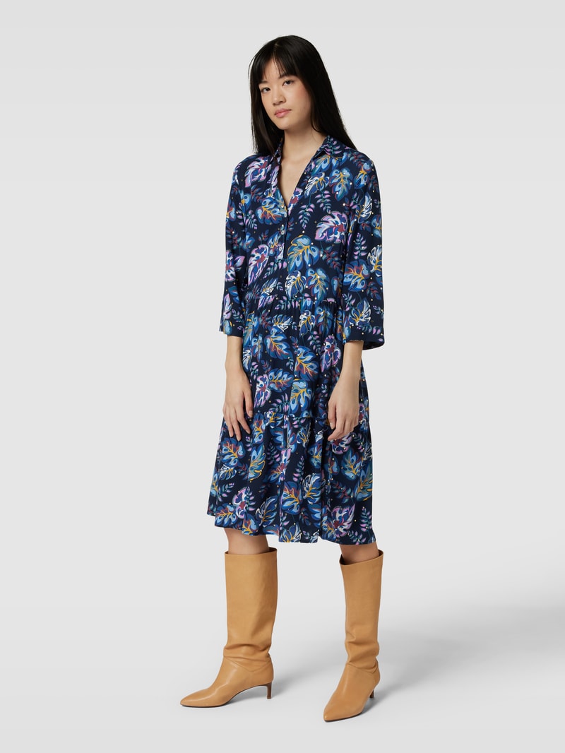 Midikleid mit Tunikakragen in dunkelblau