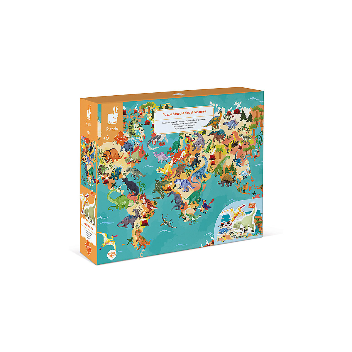 Edukativ-Puzzle Dinosaurier mit Figuren, 200 Teile