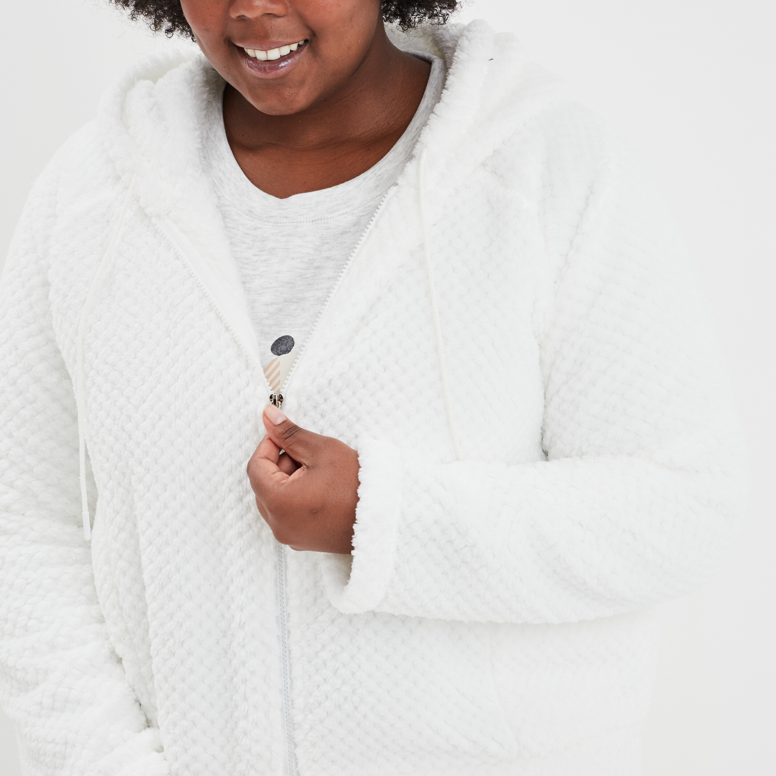 Gilet de pyjama pilou à capuche ivoire femme grande taille | La Halle