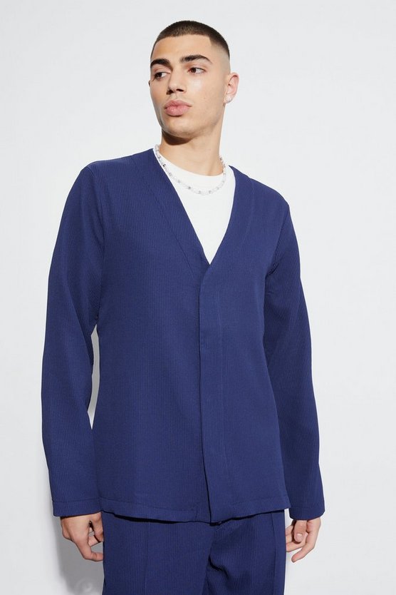 Kragenloser Slim-Fit Blazer mit verdeckten Knöpfen