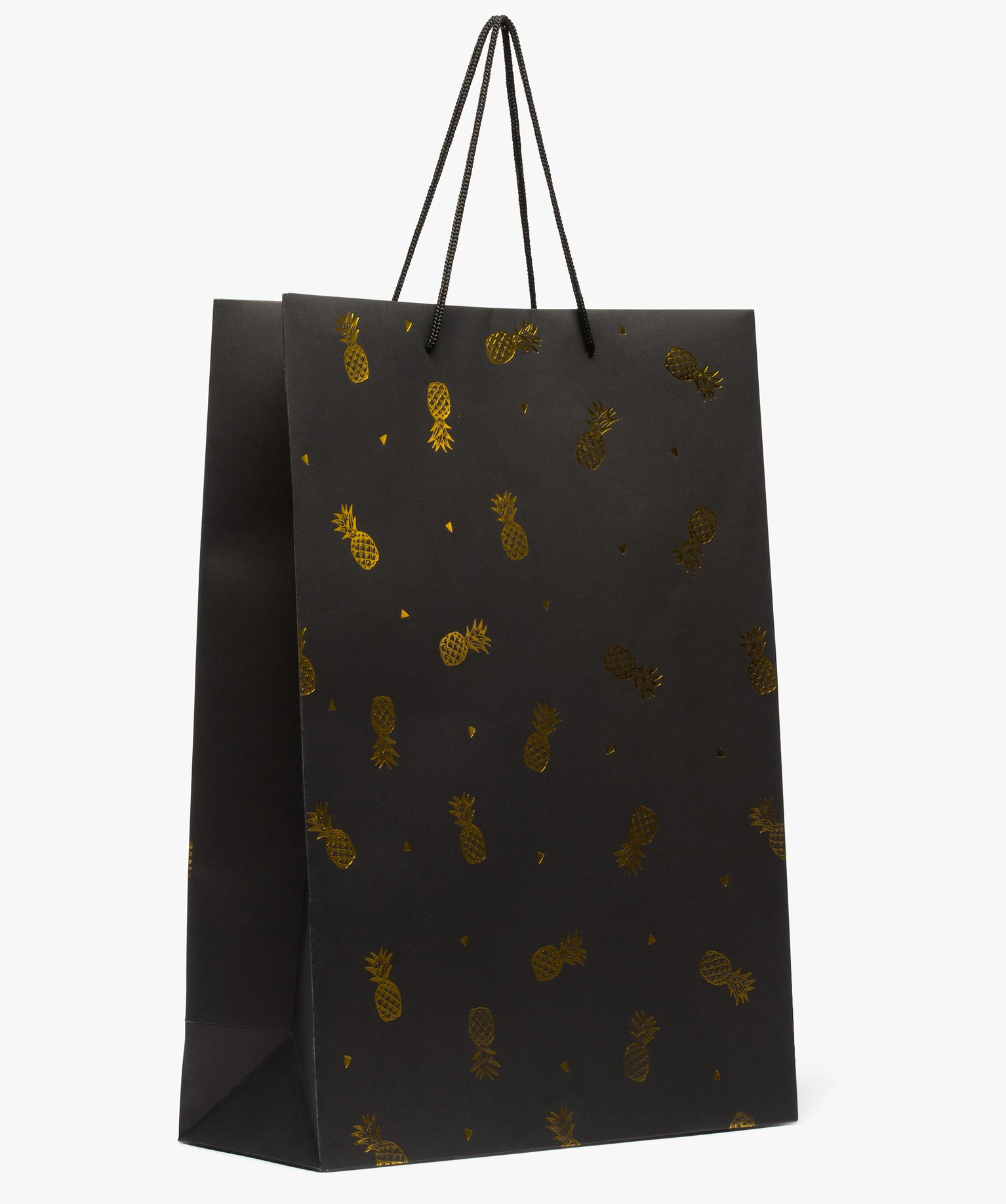 Sac cadeau en papier imprimé recyclé ananas doré noir | GEMO