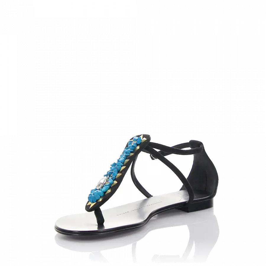 Giuseppe Zanotti - Sandale Rock 10 Veloursleder Knöchelriemchen schwarz - schwarz