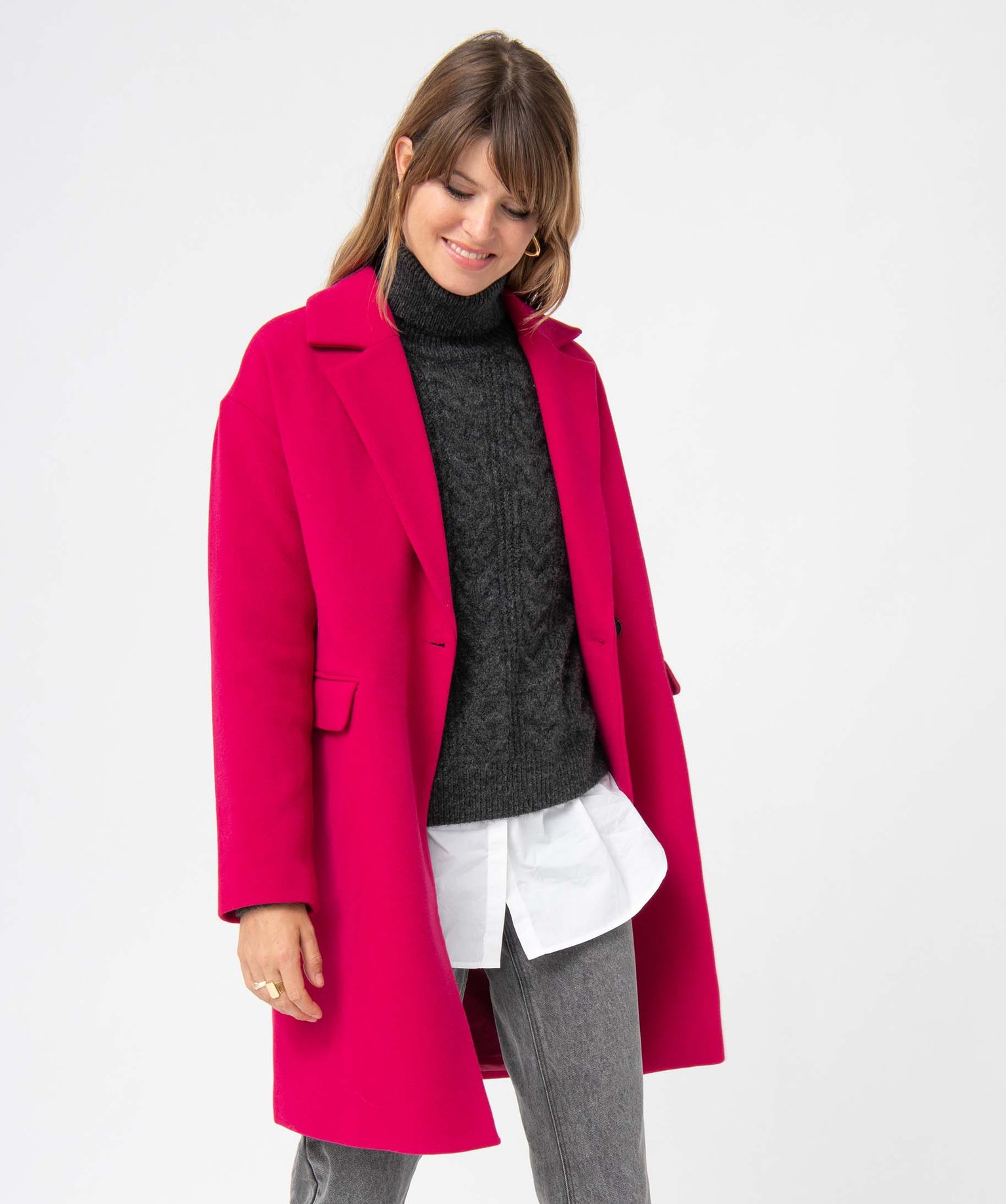 Manteau femme fermeture croisée fermeture boutons rose | GEMO