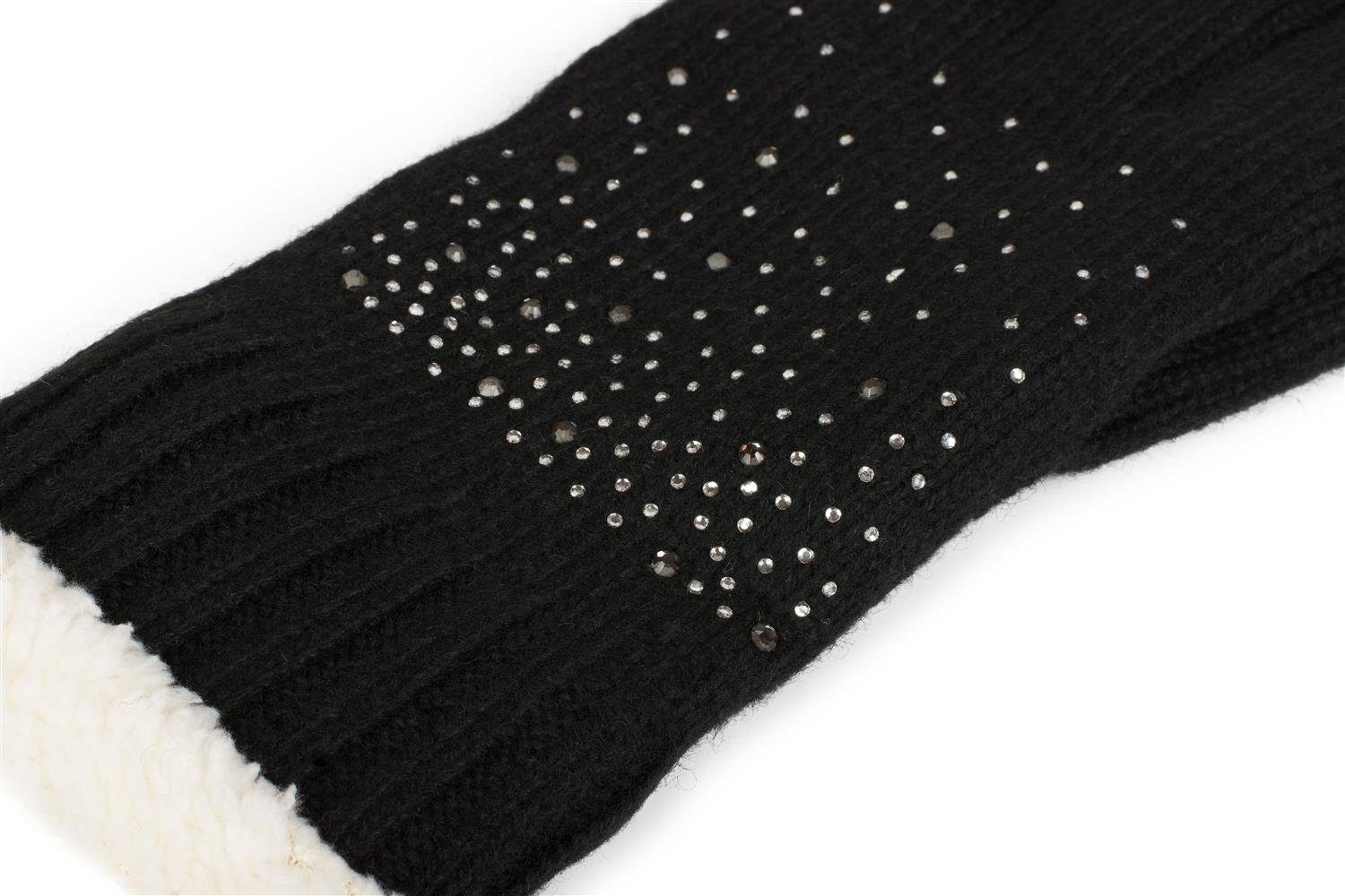 styleBREAKER Strickhandschuhe Strickhandschuhe mit Strass und Fleece