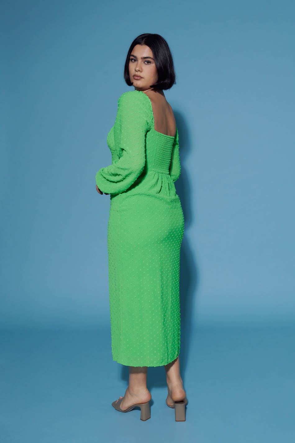 Gathered dot midi dress