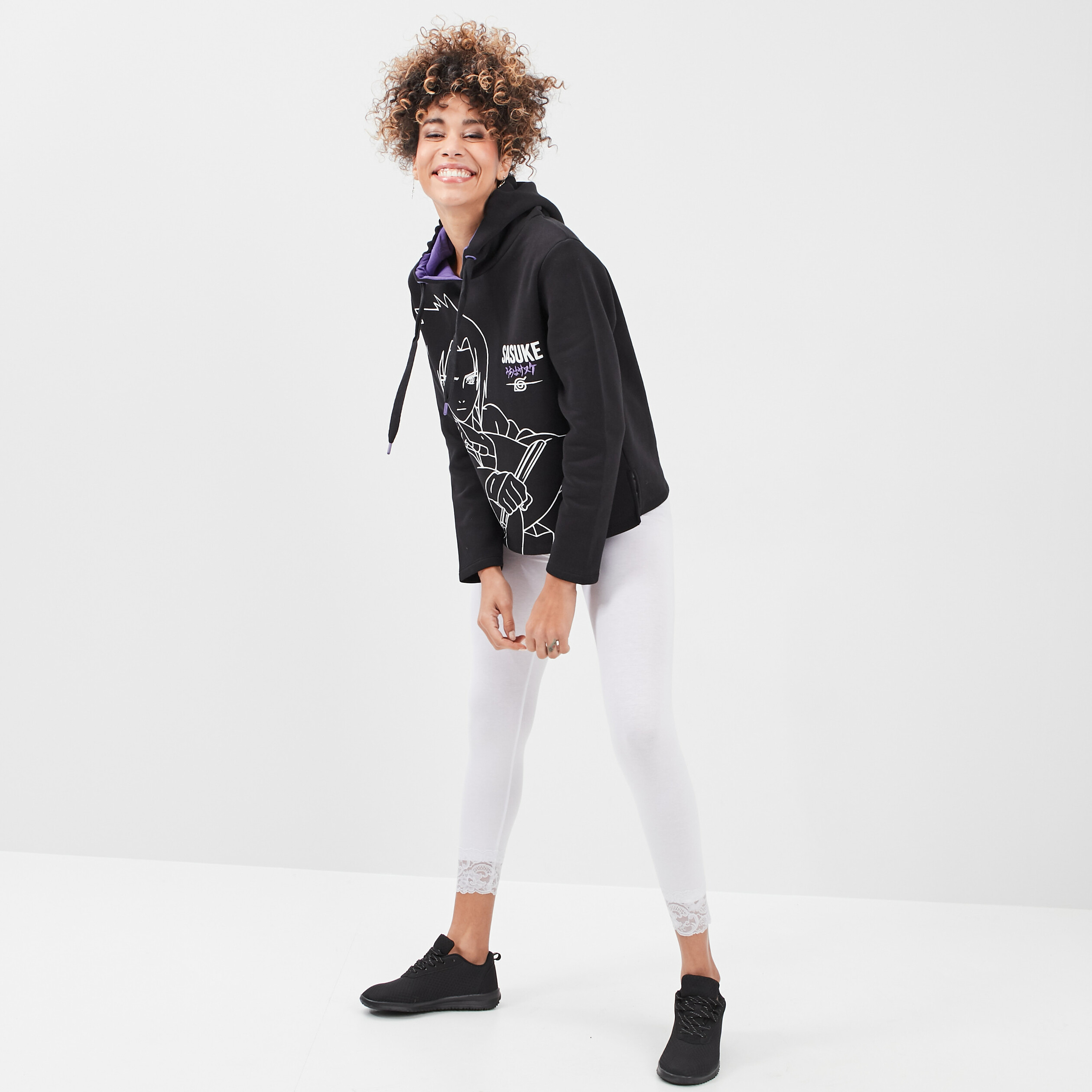 Legging 7 8ème avec dentelle blanc femme | La Halle