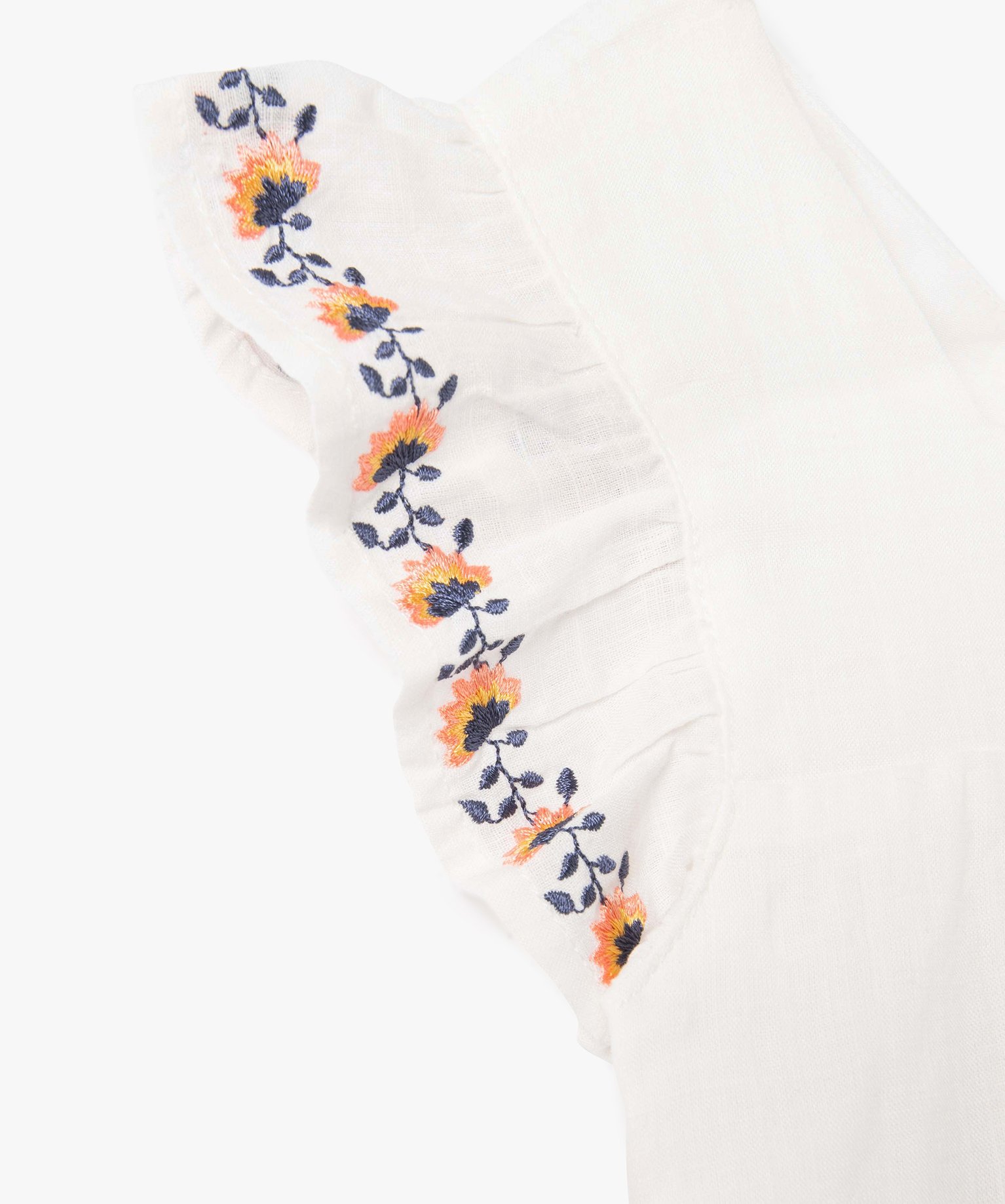 Chemise fille à manches courtes avec volants brodés ecru | GEMO