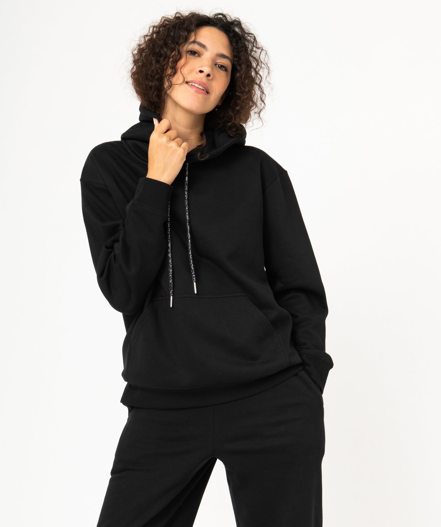 Sweat oversize à capuche intérieur molletonné femme noir | GEMO