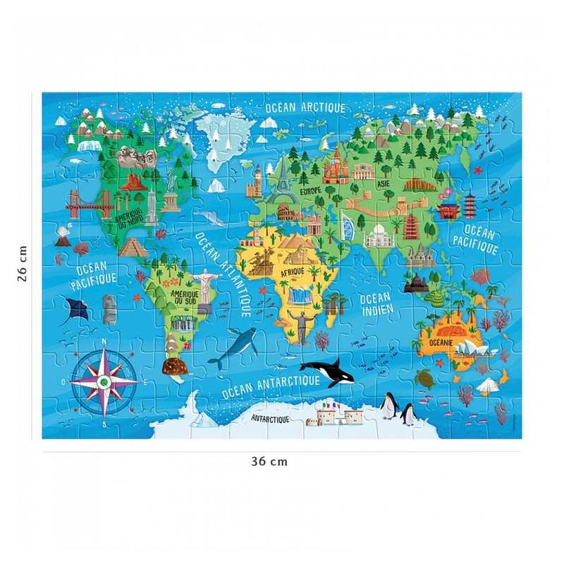 Puzzle carte du monde des monuments 100 pièces