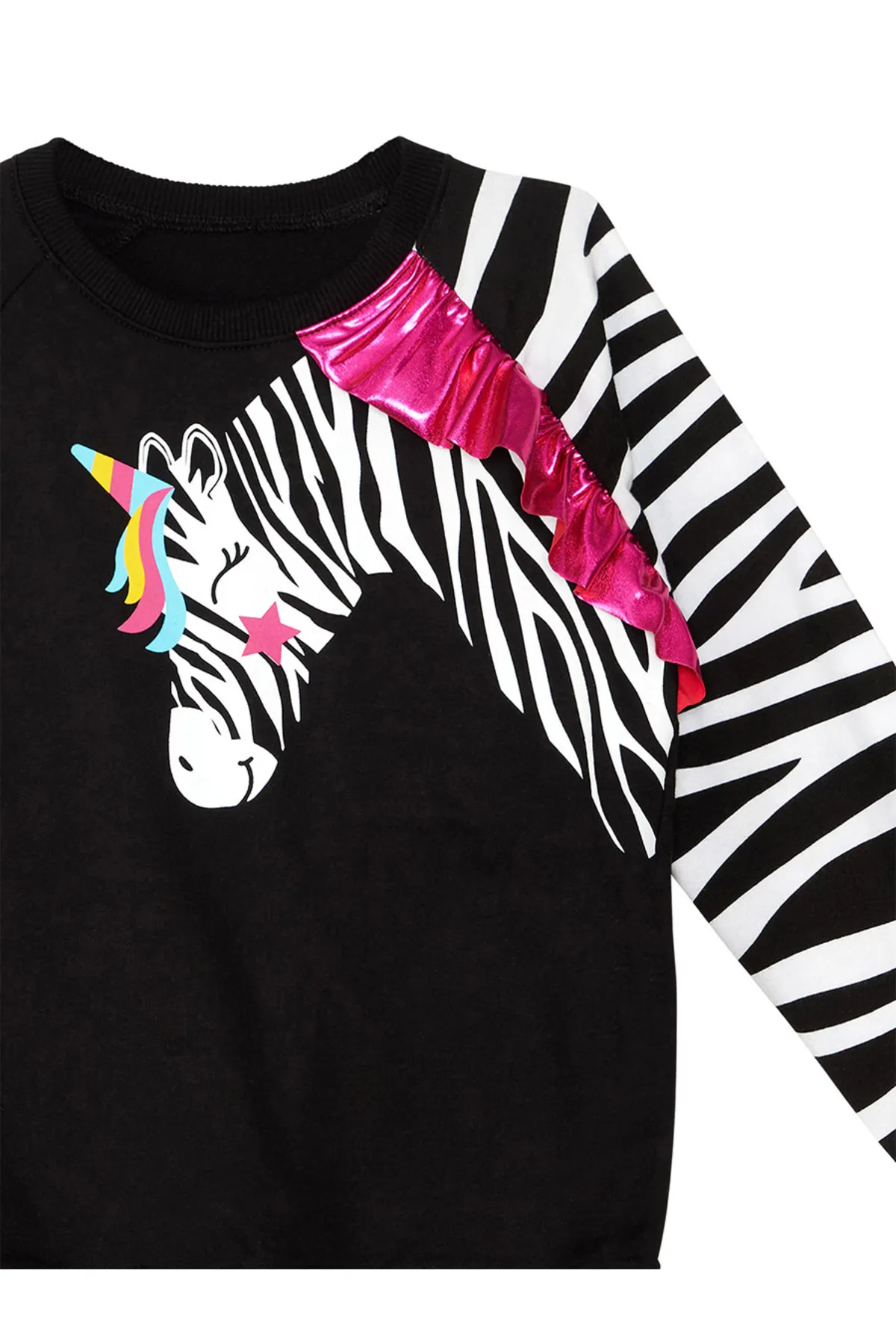 Denokids  Gerüschtes Zebra-Mädchen-Sweatshirt in Schwarz