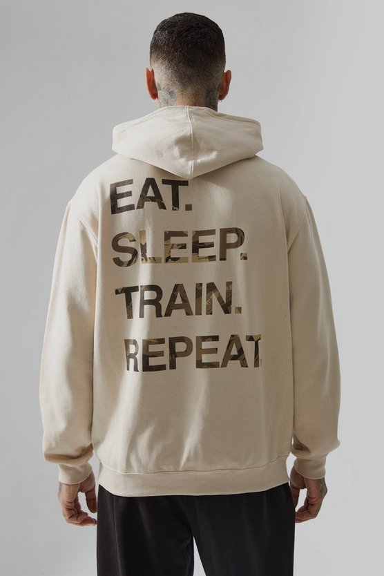 Tall Man Active Oversize Hoodie mit Train Repeat Print
