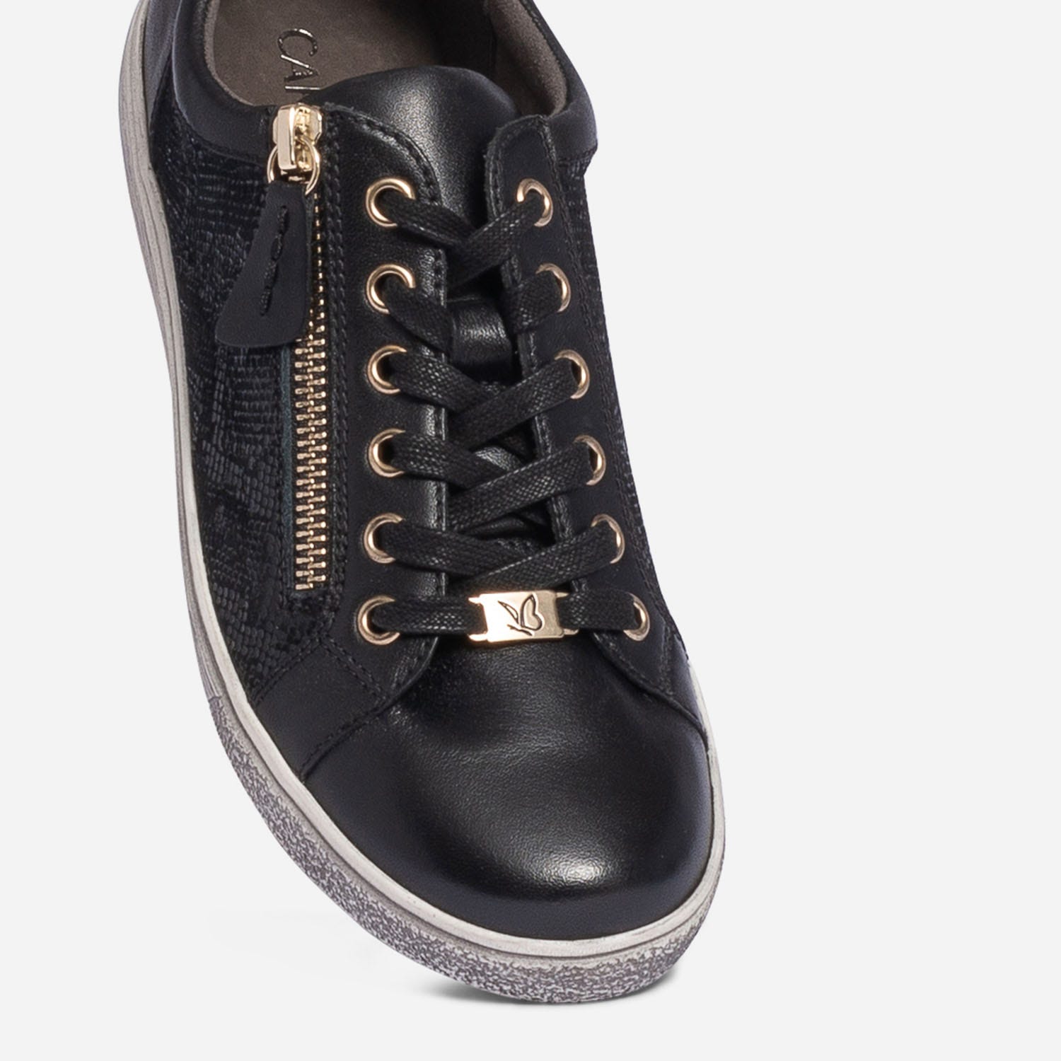 Tennis CAPRICE noire en cuir avec effet python