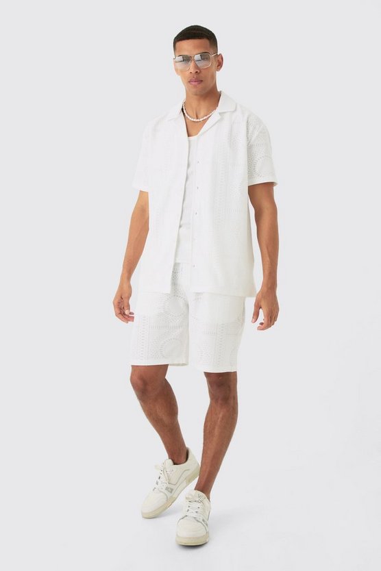 Oversize Stretch Lochmuster-Hemd & Shorts
