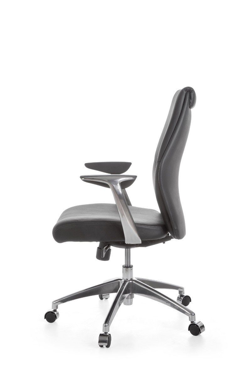 Amstyle Chefsessel SPM1.142 (Echtleder Schwarz, Bürostuhl XXL 120 kg Modern), Schreibtischstuhl Drehbar, Drehstuhl mit Armlehne