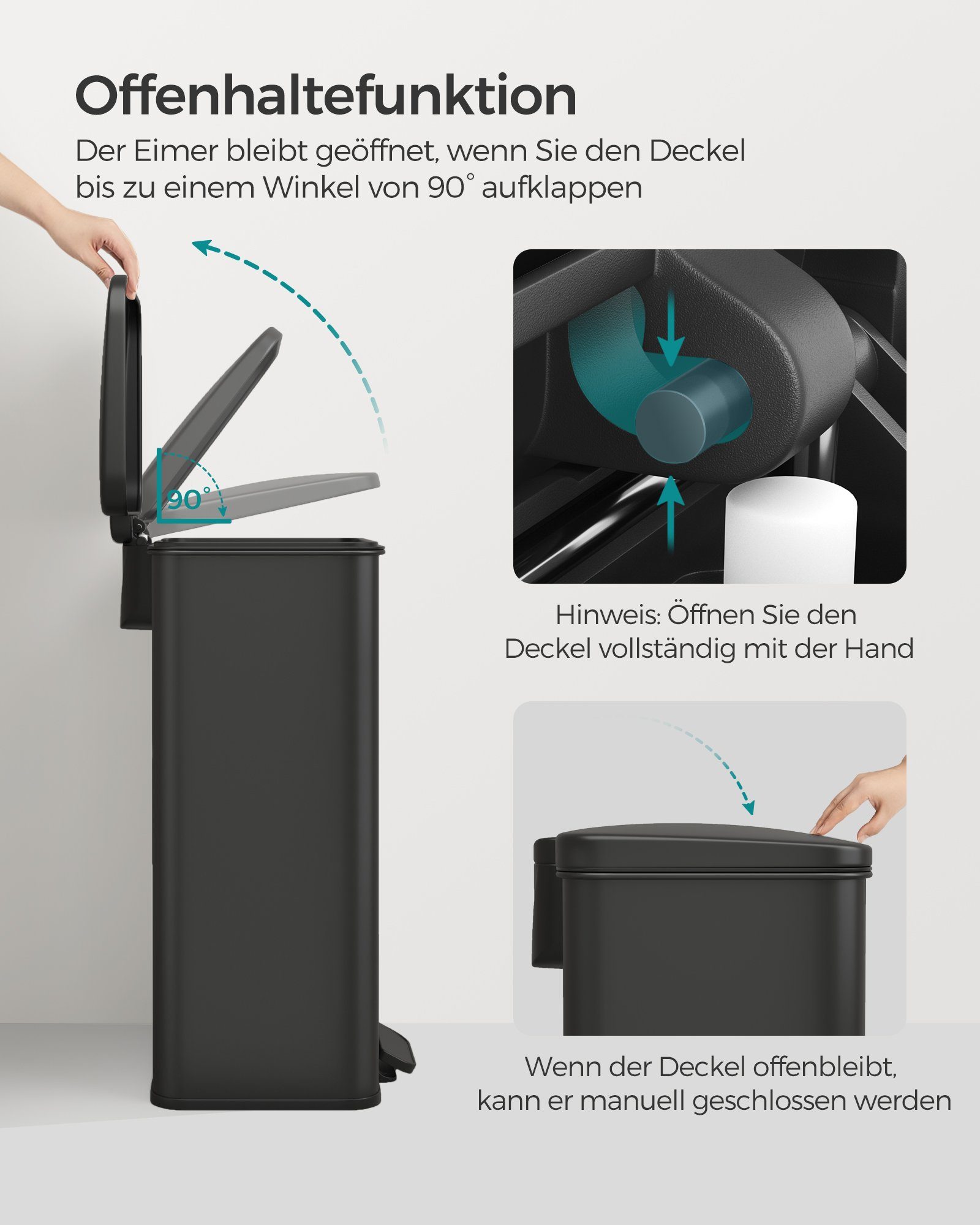 SONGMICS Mülleimer Küche, 40 Liter Abfalleimer großer Tretmülleimer mit Deckel