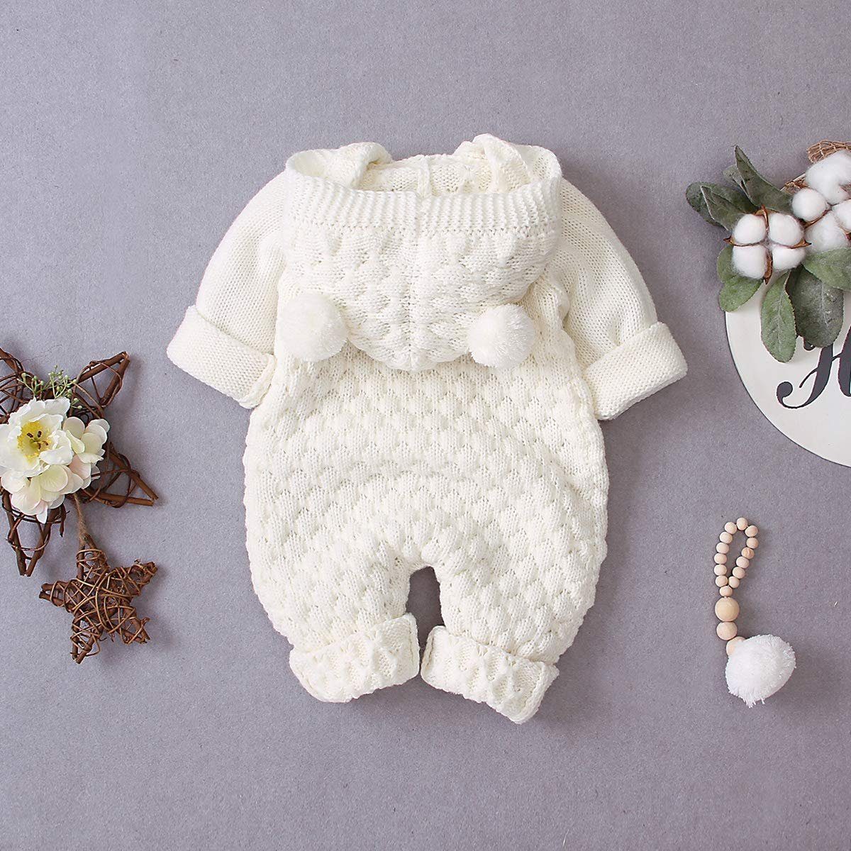 Haiaveng Strampler Baby-Ohr-Strick Overall mit Kapuze Winter Warmer