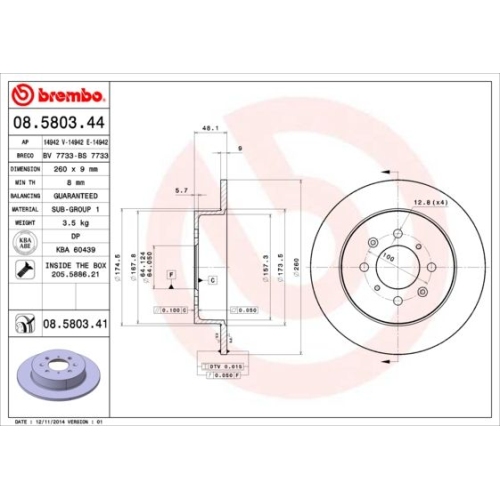 08.5803.41 BREMSSCHEIBE BREMBO HA  VP2 - ATU