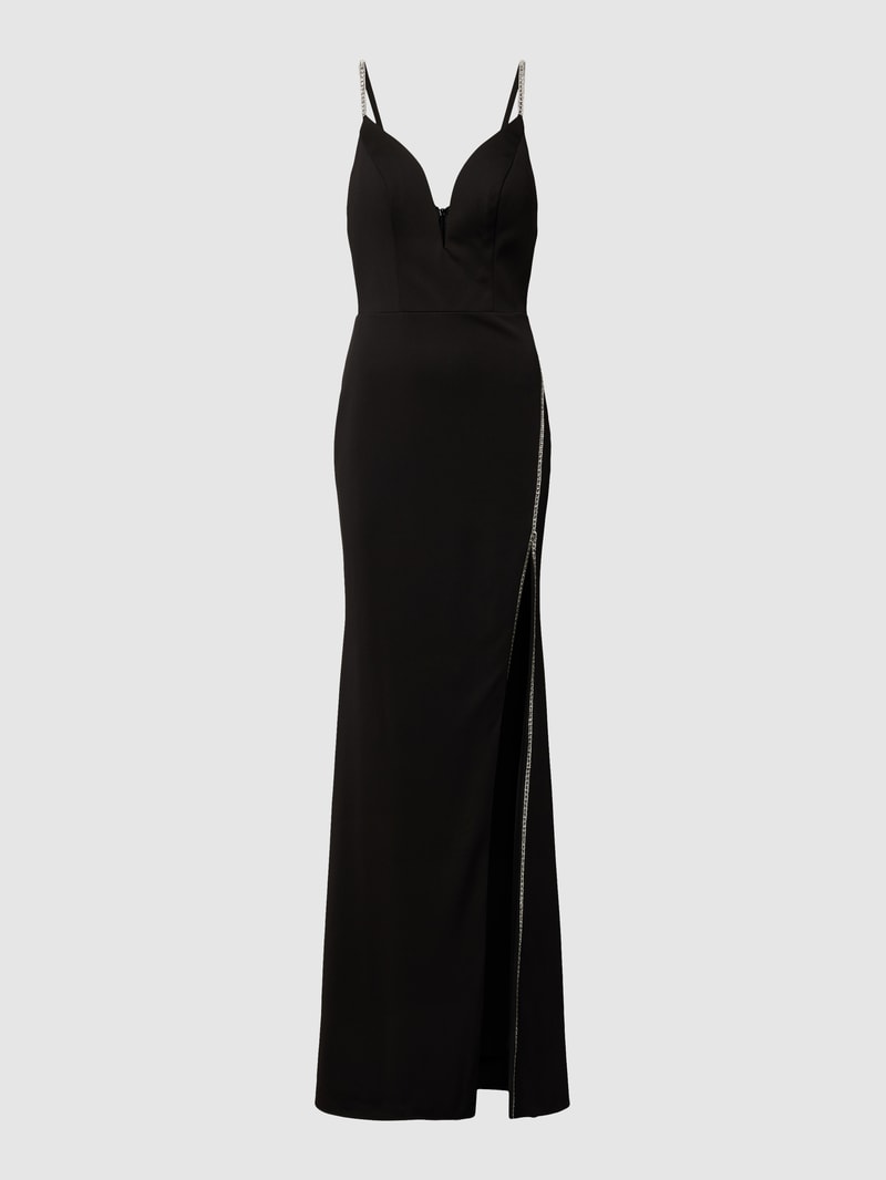 Abendkleid mit Zierbesatz in schwarz