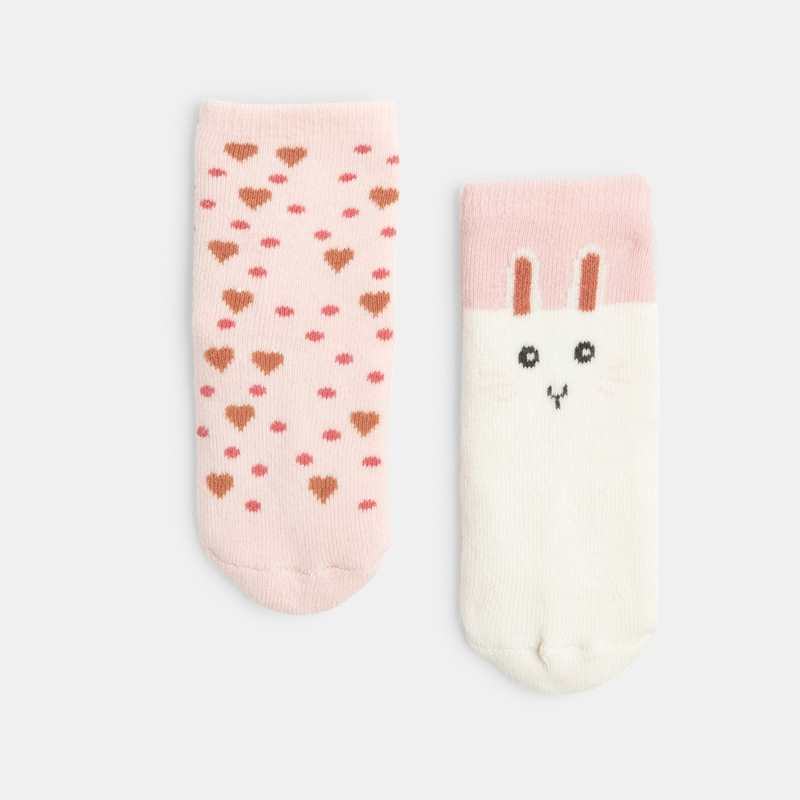 Chaussettes lapins anti-glisse roses bébé fille