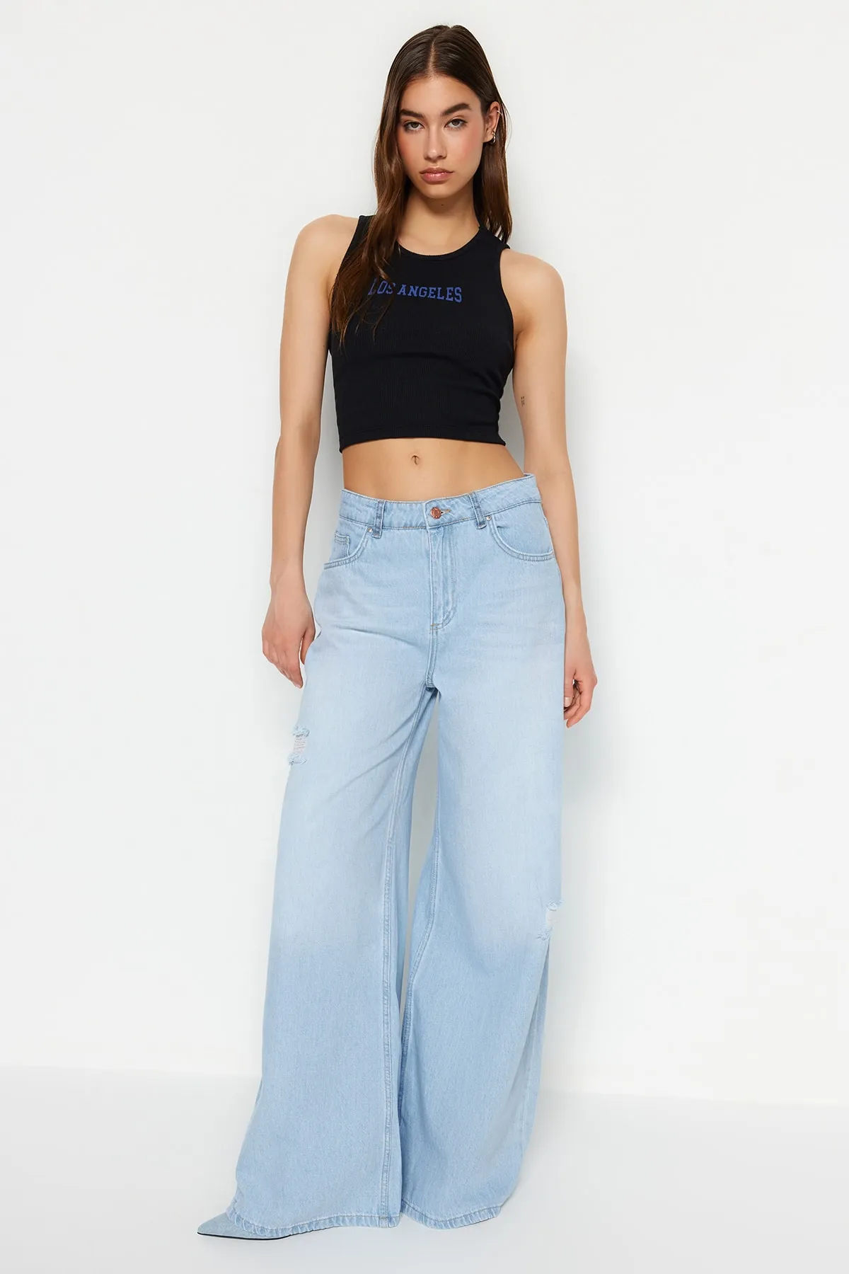 Trendyol Collection  Blau Extra Weit Normale Taille Hohe Taille Weites Bein TWOSS23JE00290