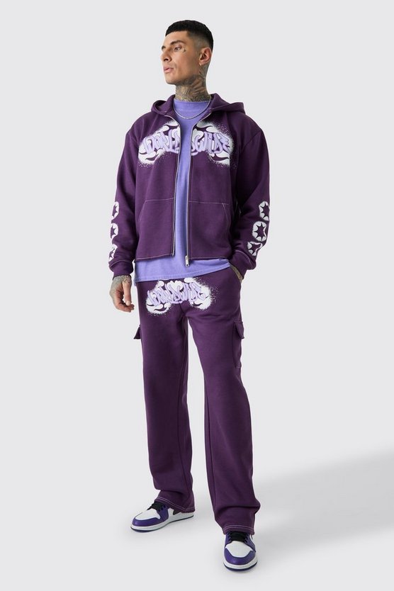 Tall kastiger Cargo-Trainingsanzug mit Worldwide Graffiti Print