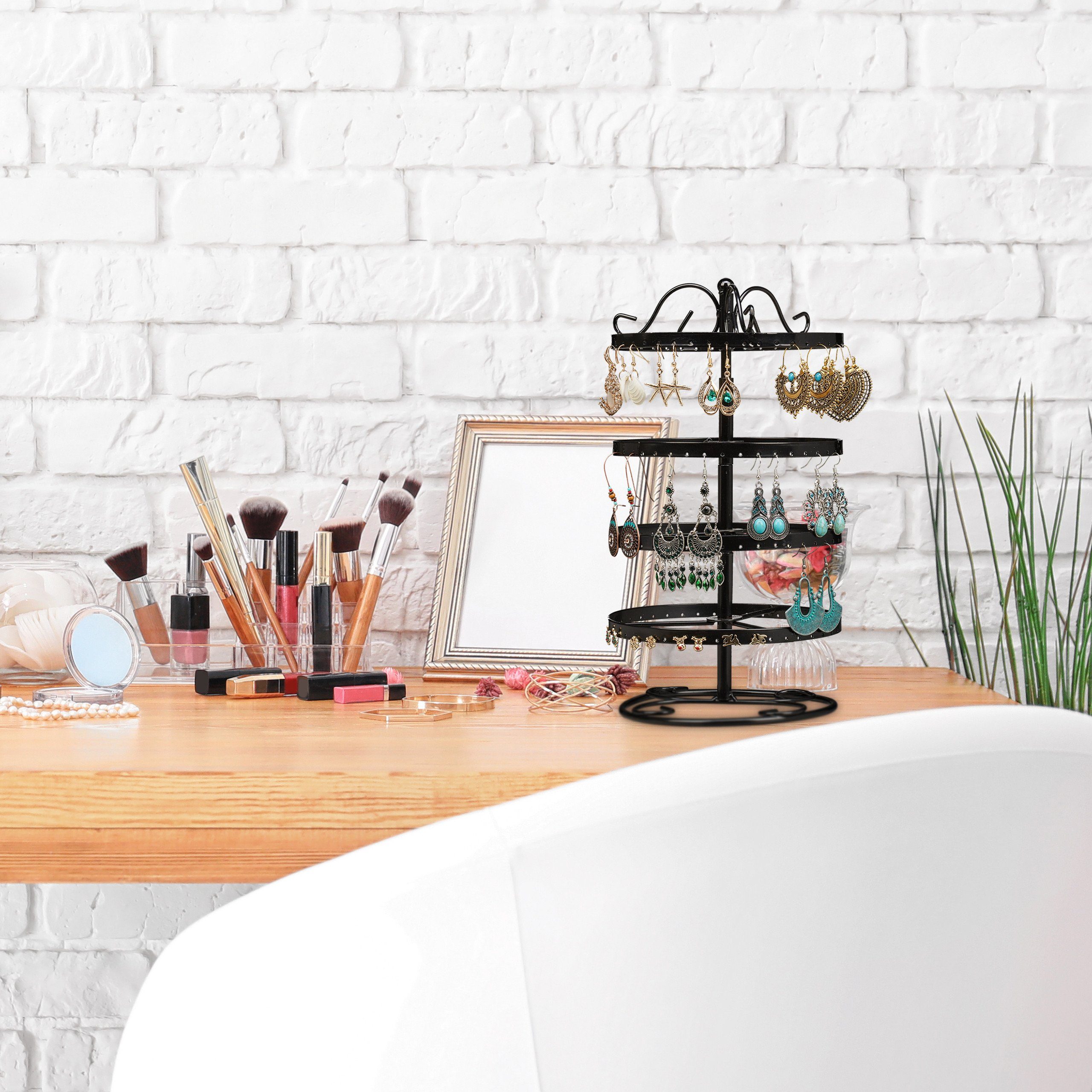 relaxdays Schmuck Etagere Runder Ohrringhalter mit 168 Löchern, Schwarz