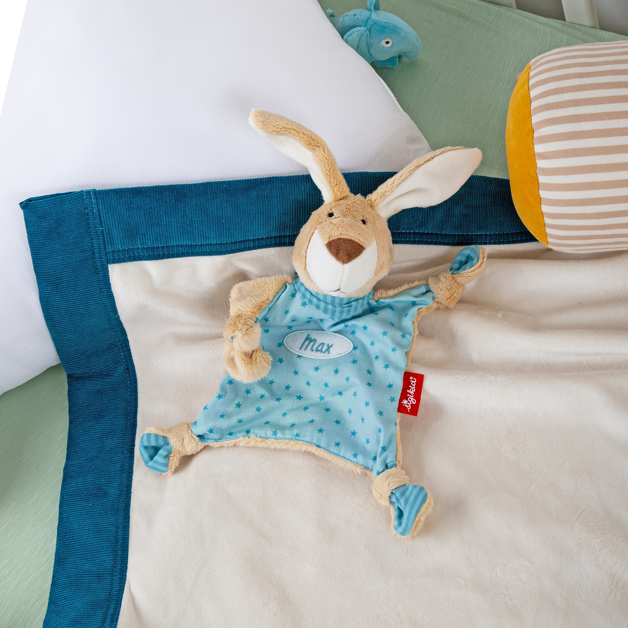 Namensschnuffeltuch Hase türkis