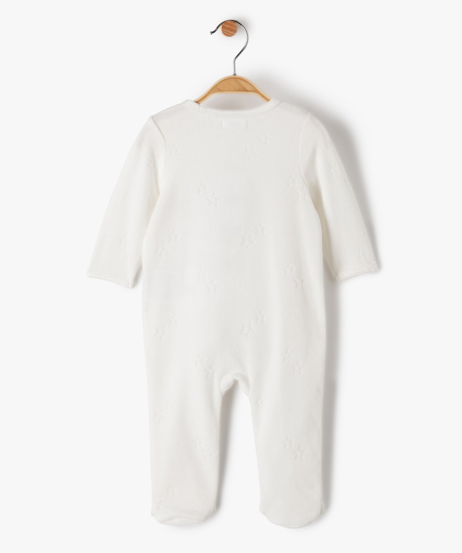 Pyjama bébé en velours avec message ouverture devant beige | GEMO