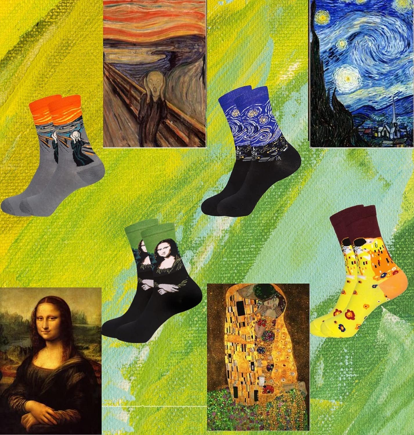 Alster Herz Freizeitsocken 4x Bunte lustige Socken Damen Herren, 38-43, Baumwolle, A0465 (4-Paar) berühmte Motive der Malerei