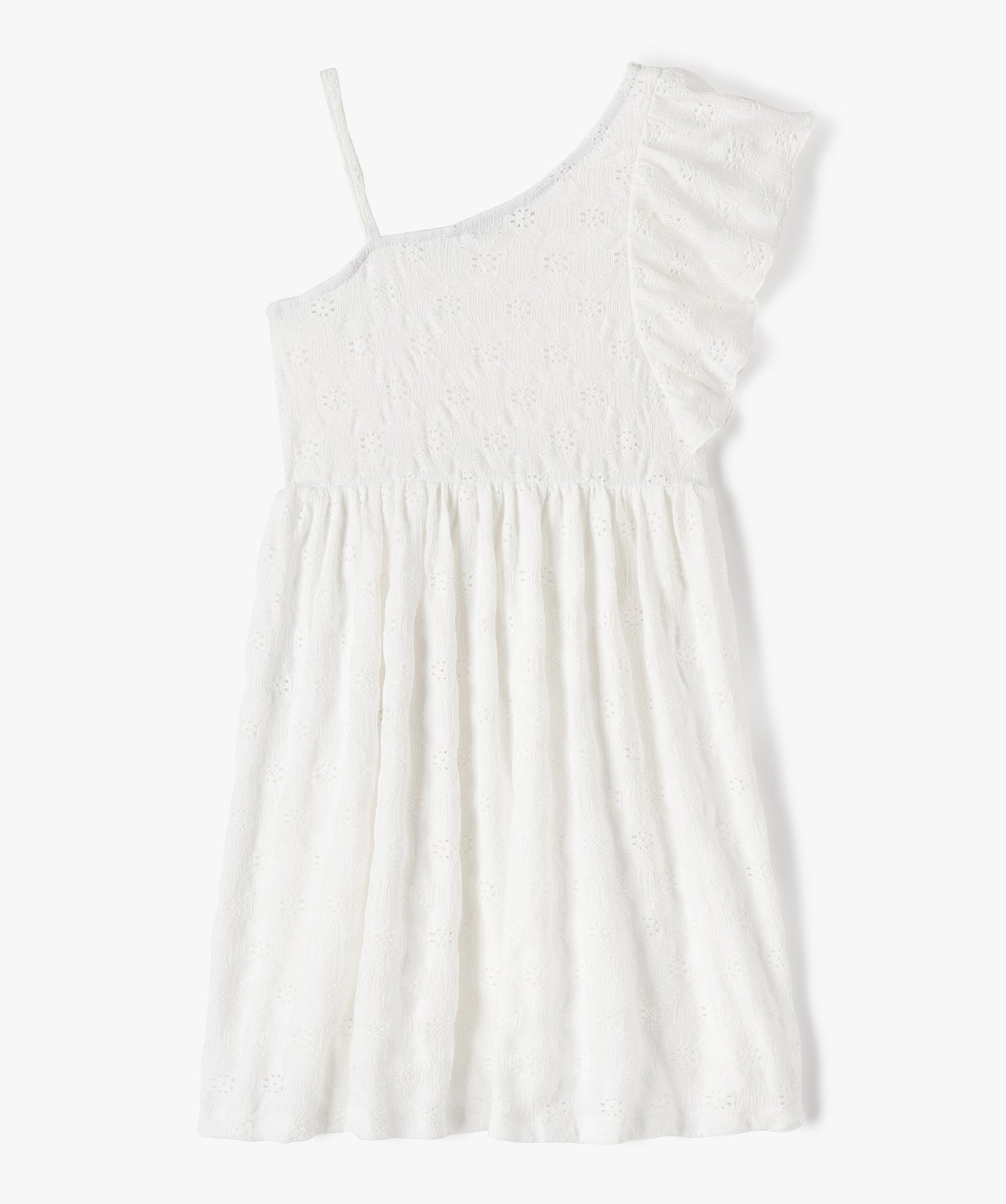 Robe courte asymétrique en maille ajourée fille ecru | GEMO