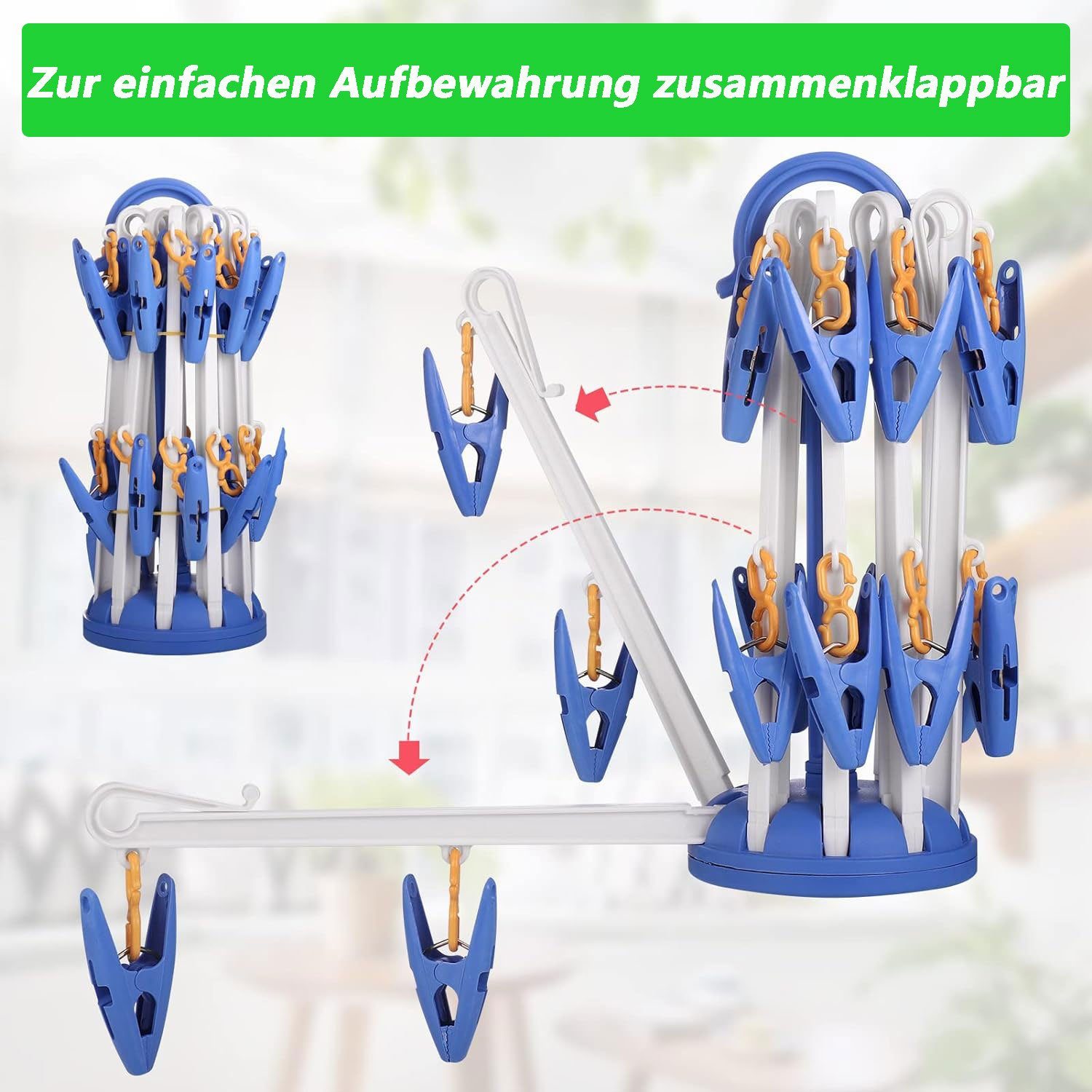 Sarfly Wäscheständer Sockentrockner Wäscheständer, 2 Stück Faltbarer Kleiderbügel, Kunststoff Aufhänger für Socken, Unterwäsche, Kleine Kleidung