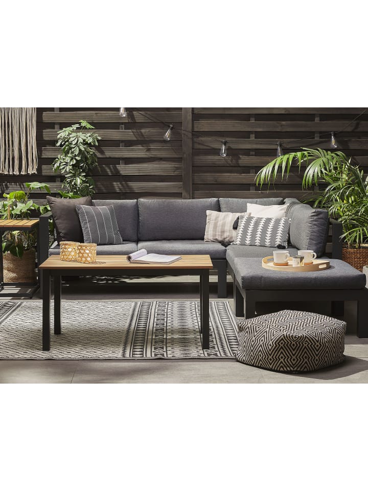 Beliani 4-tlg Lounge Set MESSINA in Schwarz/Heller Holzfarbton/Grau günstig kaufen onesize