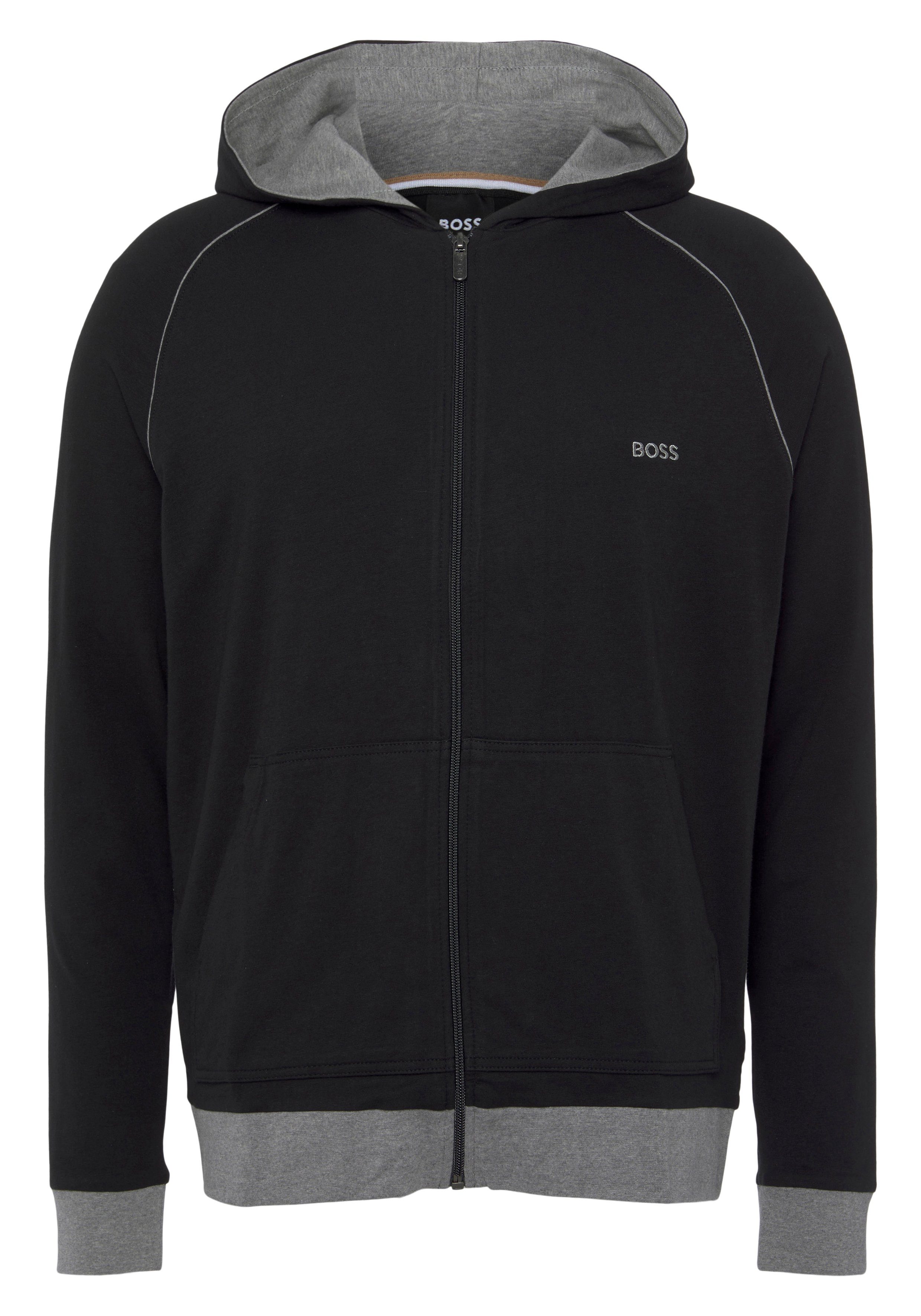 BOSS Kapuzensweatjacke mit kontrastfarbigen Bündchen