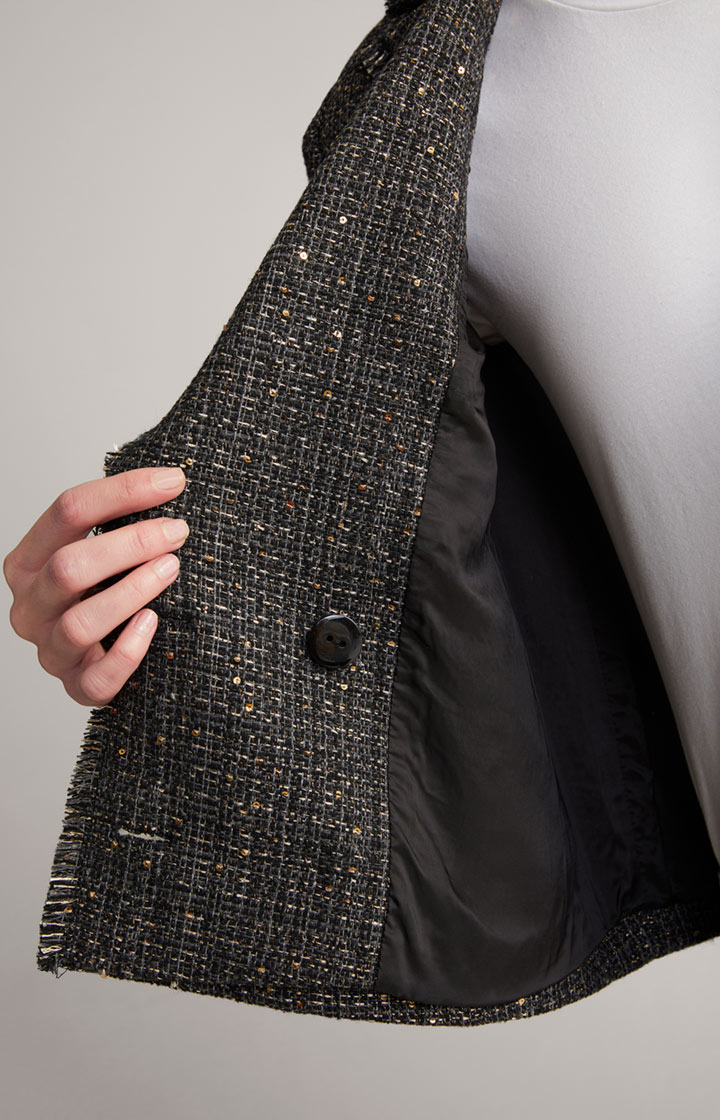 Tweed-Blazer-Jacke in Schwarz/Grau/Gold