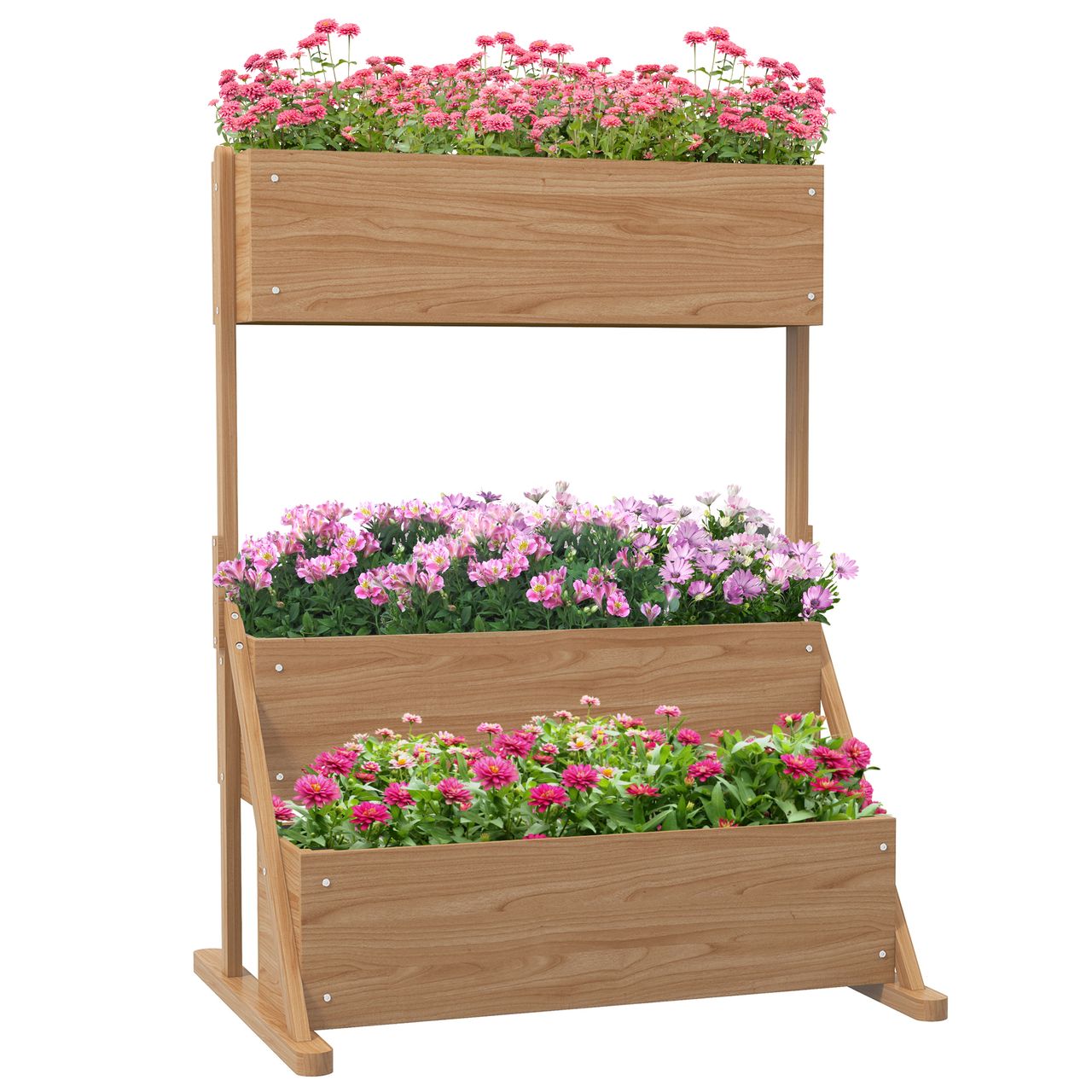 Outsunny Hochbeet aus Holz, 3-Stufiger Blumenkasten Gemüsebeet mit Innenvlies
