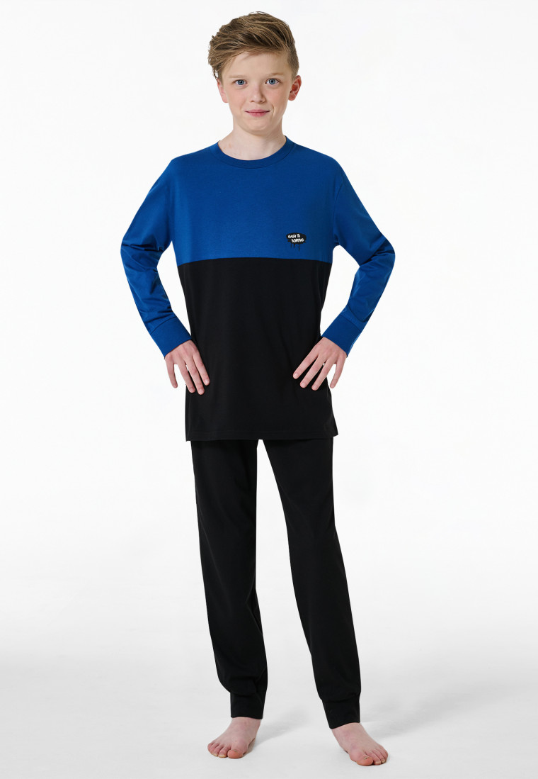 Schlafanzug lang Bündchen indigo - Nightwear