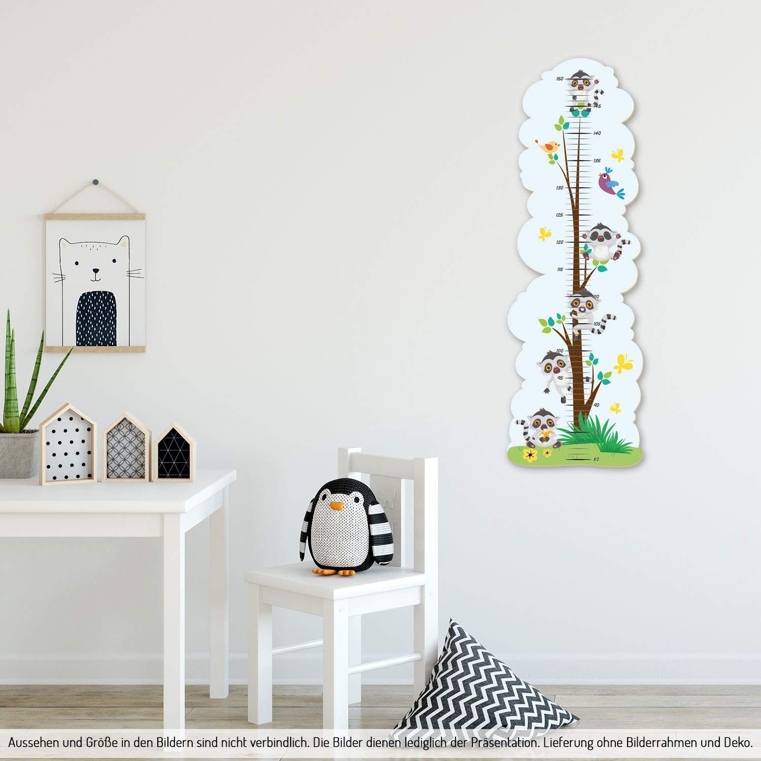 Kreative Feder Messlatte „Lemuren Baum“ für Kinder, Messlatte fürs Kinderzimmer im Norwegian Style; Messbereich 80–150 cm
