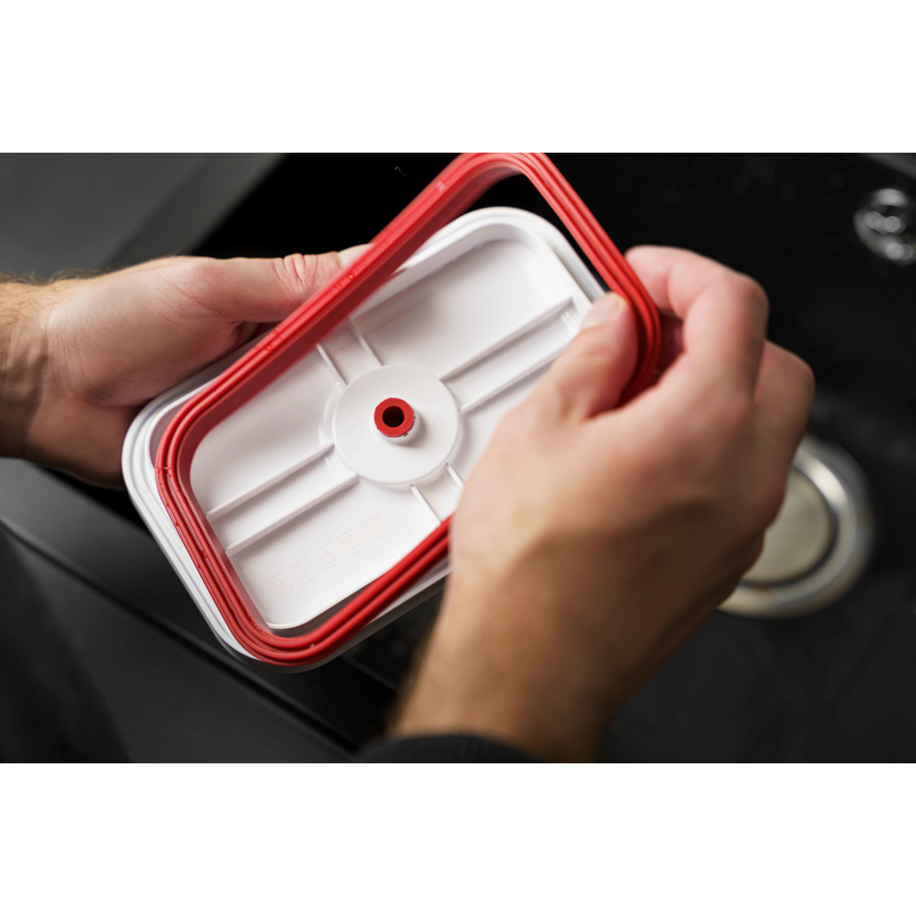 Vakuum Lunchbox L, Kunststoff, Weiß-Rot