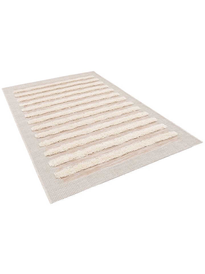 Pergamon In & Outdoor Teppich Shaggy Juist Streifen in Creme günstig kaufen