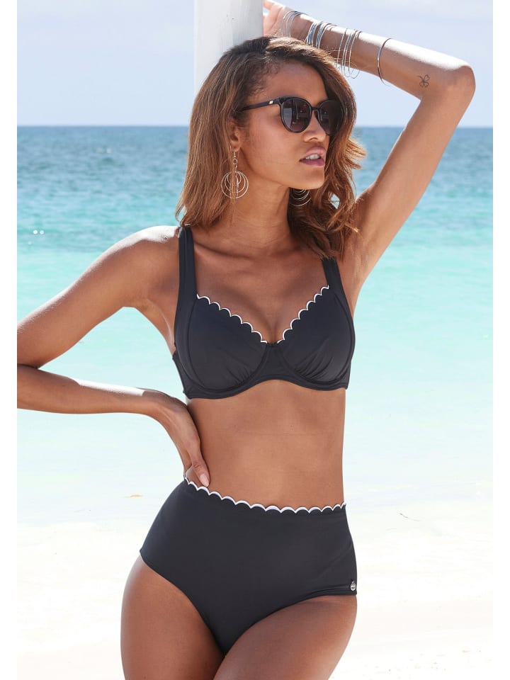 LASCANA Highwaist-Bikini-Hose in schwarz-weiß günstig kaufen